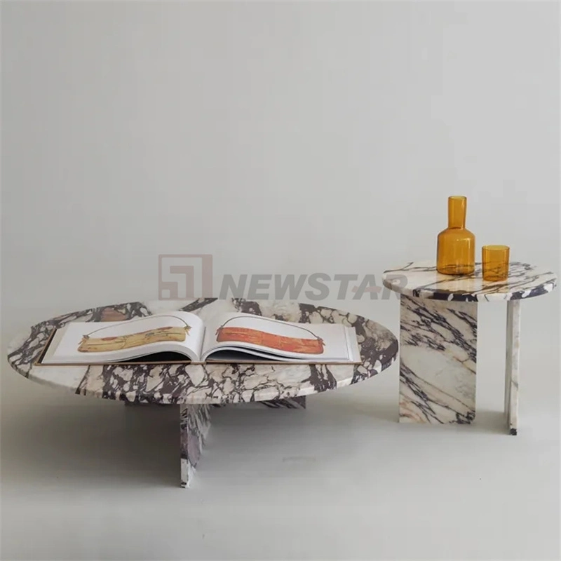 Modern Simple Travrtine Table Natural Marble Living Room Furniture Round Side Table Calacatta Viola Marble Coffee Table